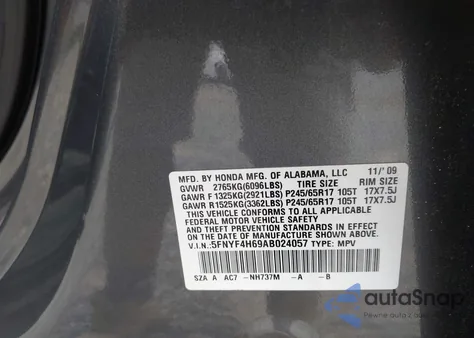 2010 Honda Pilot Ex-L from USA, damaged, VIN 5FNYF4H69AB024057